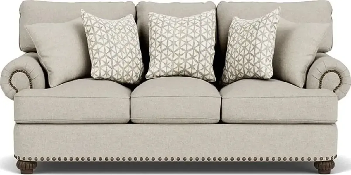 Flexsteel Patterson Silver Driftwood Sofa with Nailhead Trim