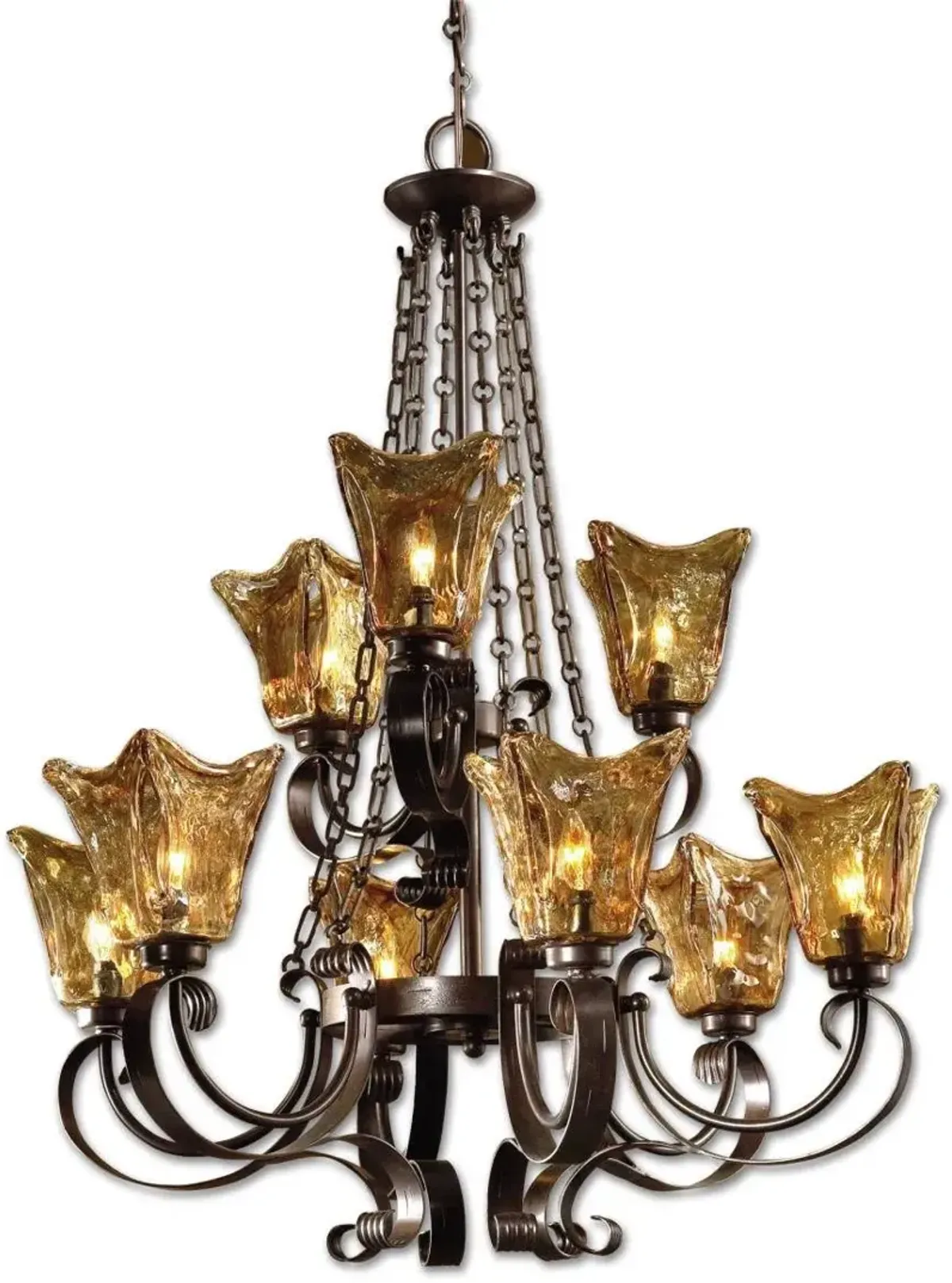 Uttermost European Chandelier Fixture with Amber Glass Shades