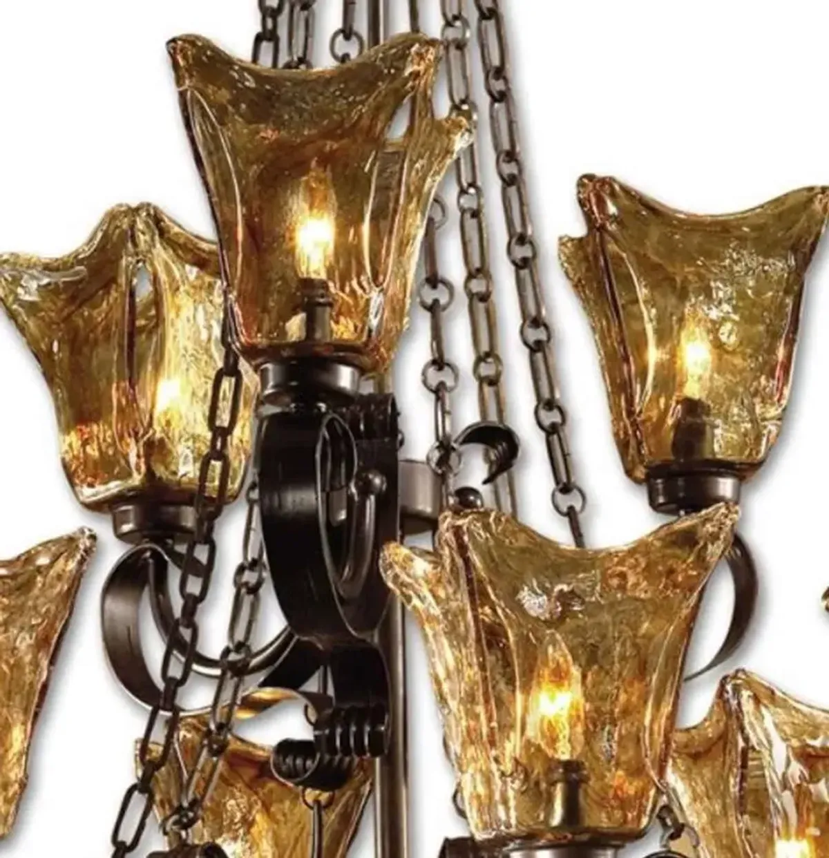 Uttermost European Chandelier Fixture with Amber Glass Shades