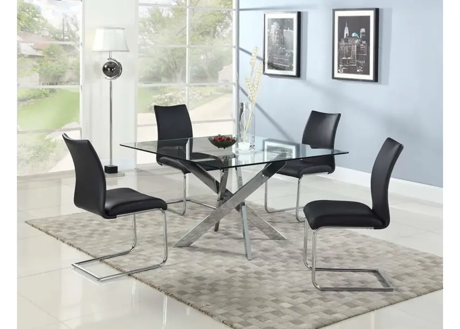 Chintaly Pixie Dining Set with Glass Top Table & 4 Cantilever Side Chairs