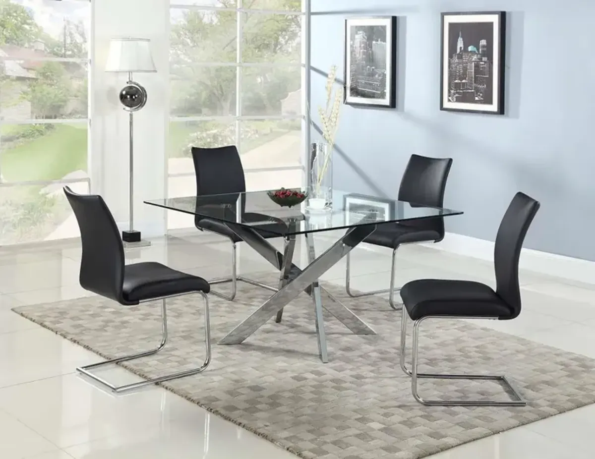 Chintaly Pixie Dining Set with Glass Top Table & 4 Cantilever Side Chairs