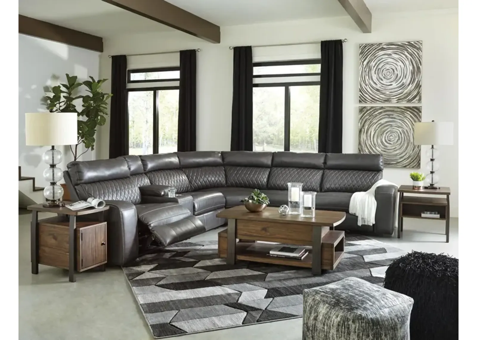 Ashley Samperstone 6-Piece Gray Power Reclining Sectional with Power