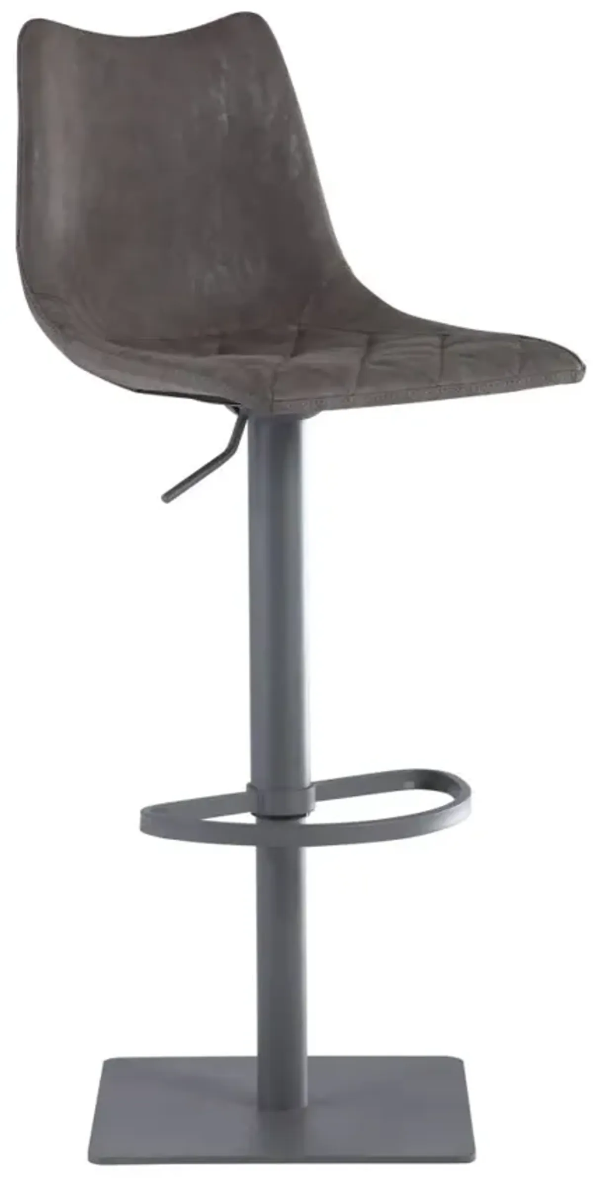 Chintaly Grey Curved Back Pneumatic-Adjustable Stool with Diamond Stitched Seat