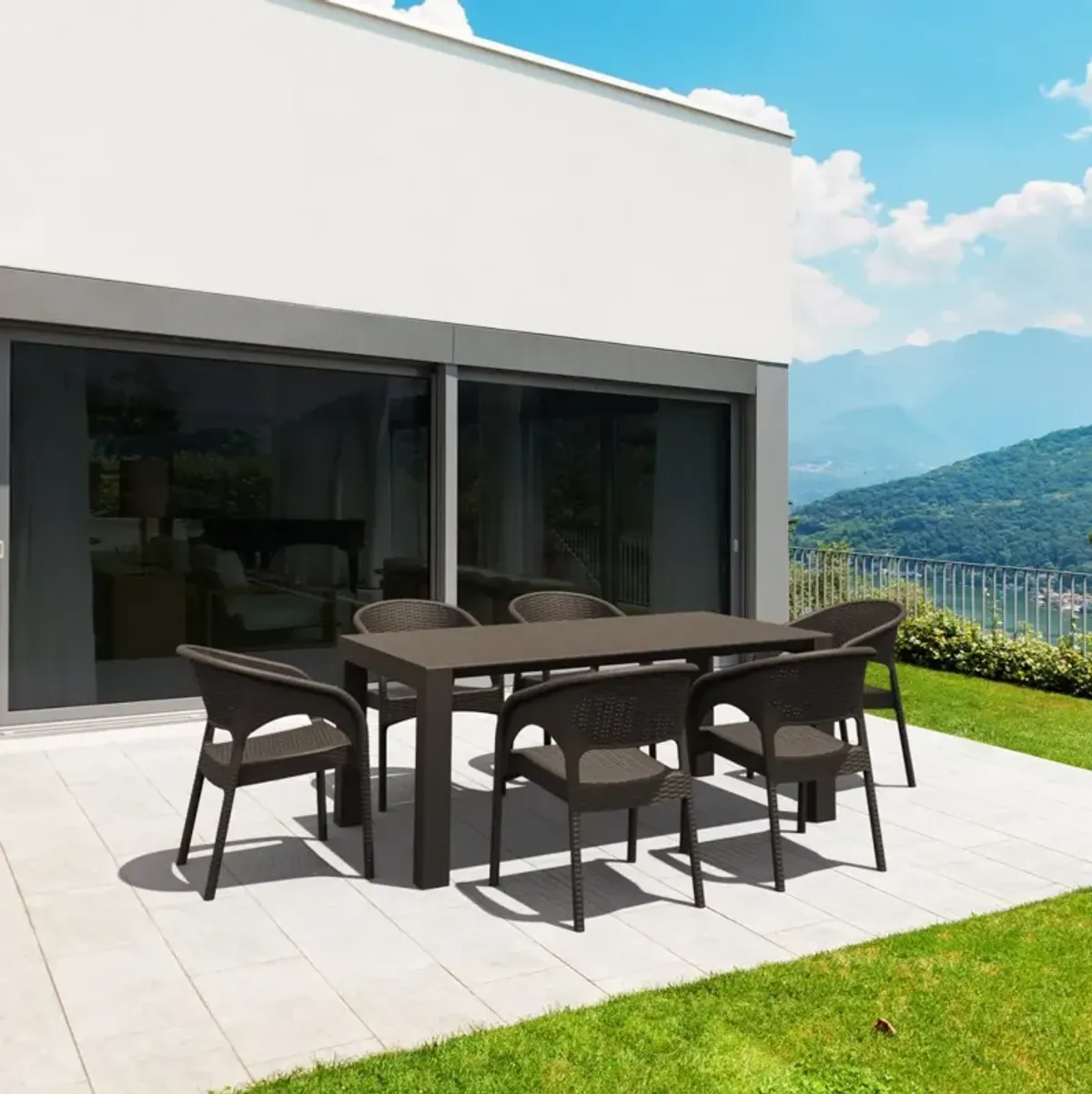 Compamia Panama Extendable Patio Outdoor Dining Set 7-Piece Brown