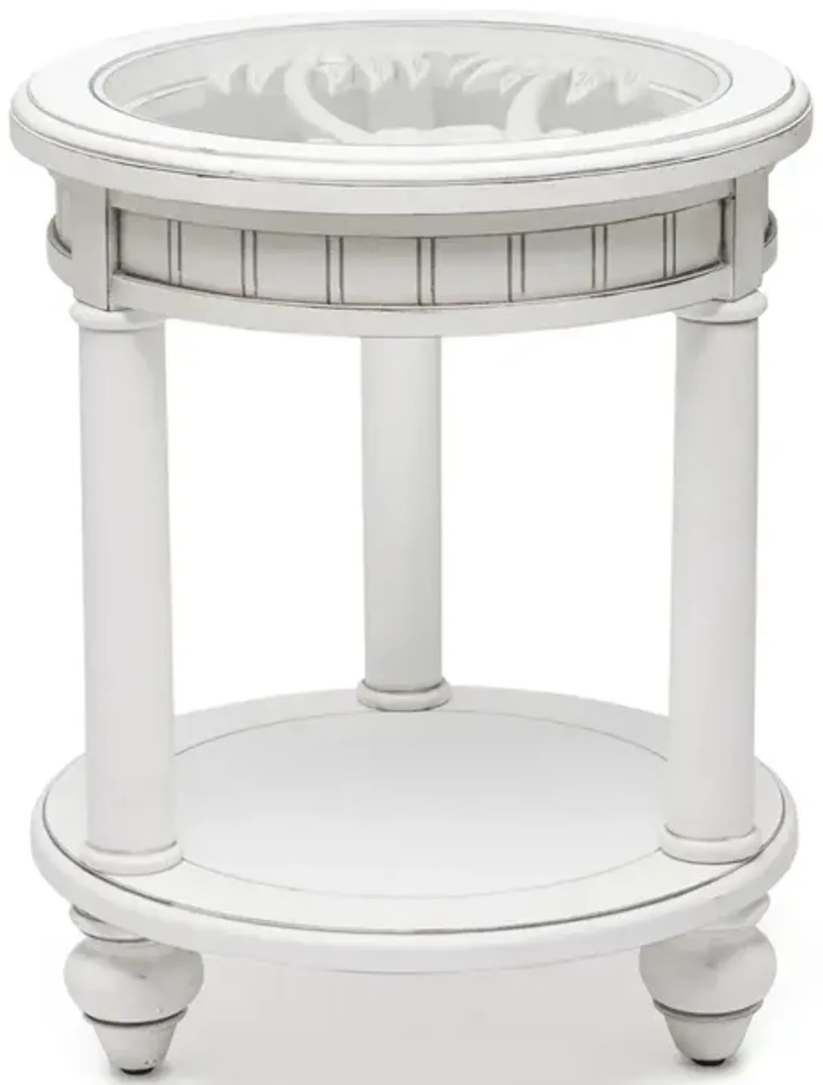 Seawinds Monaco Round End Table with Palm Insert Blanc Finish