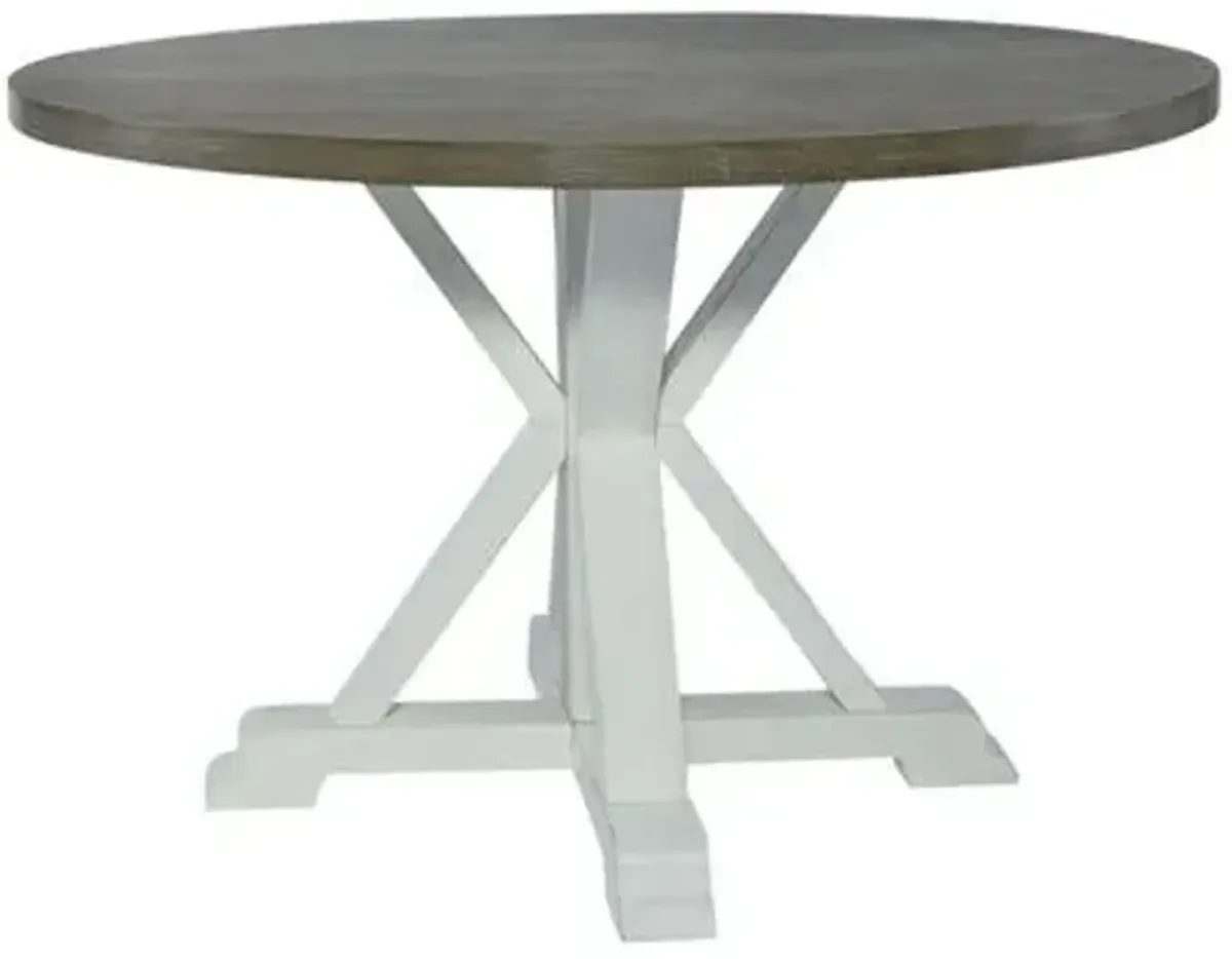 Liberty Furniture Lakeshore Wirebrushed White Single Pedestal Table with Wood Tone Top