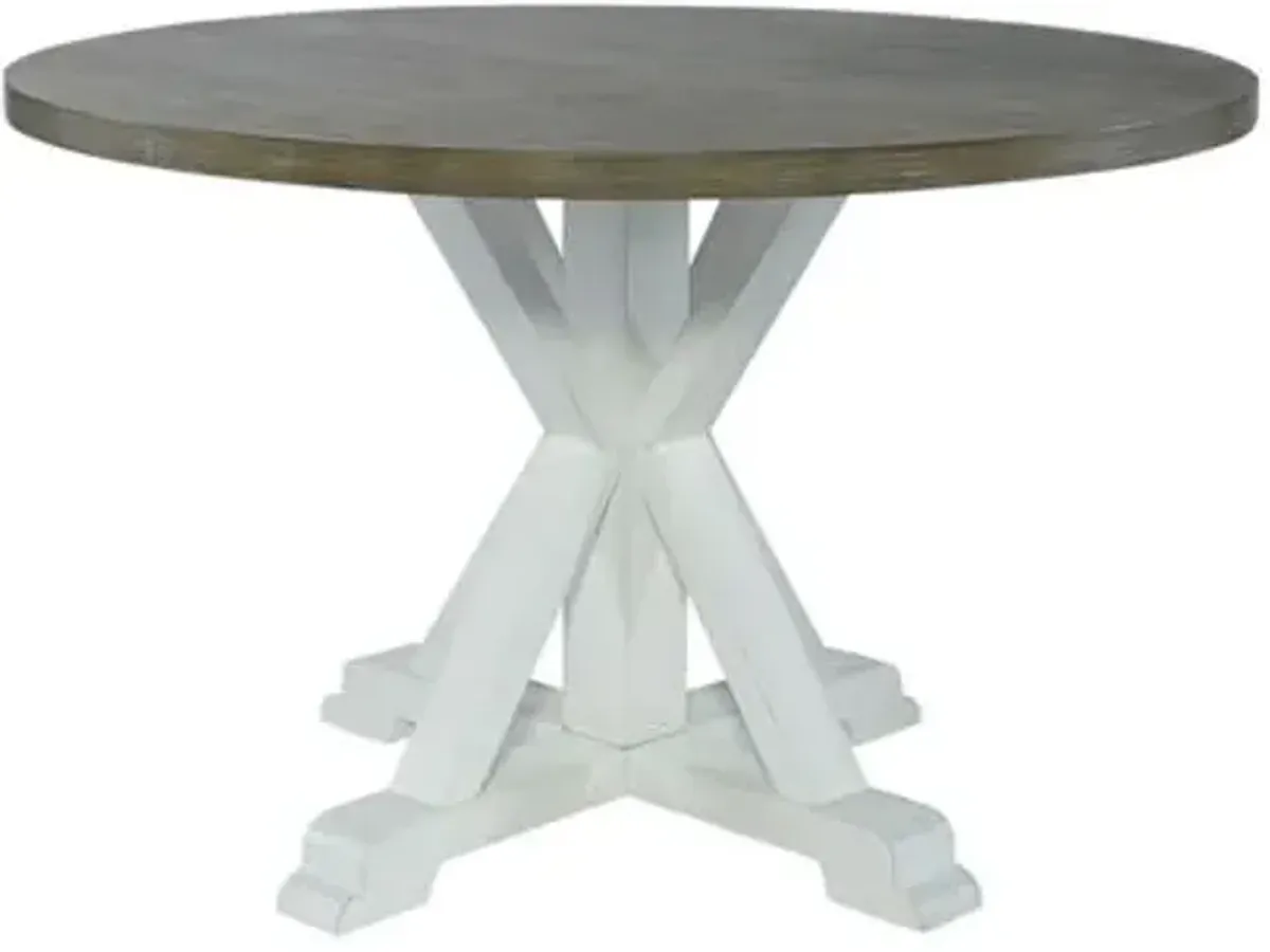 Liberty Furniture Lakeshore Wirebrushed White Single Pedestal Table with Wood Tone Top