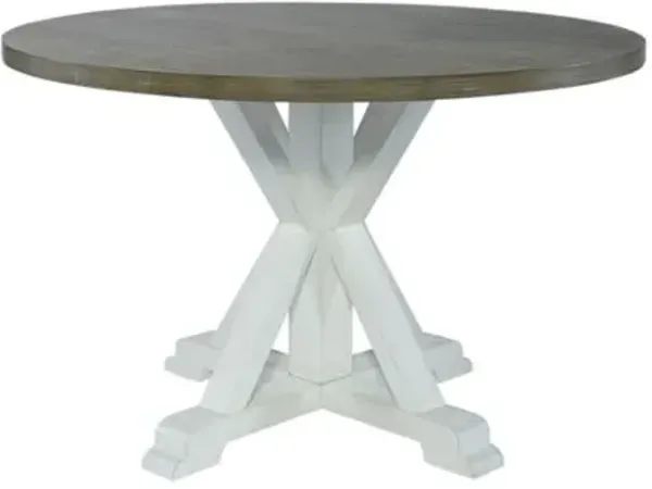 Liberty Furniture Lakeshore Wirebrushed White Single Pedestal Table with Wood Tone Top