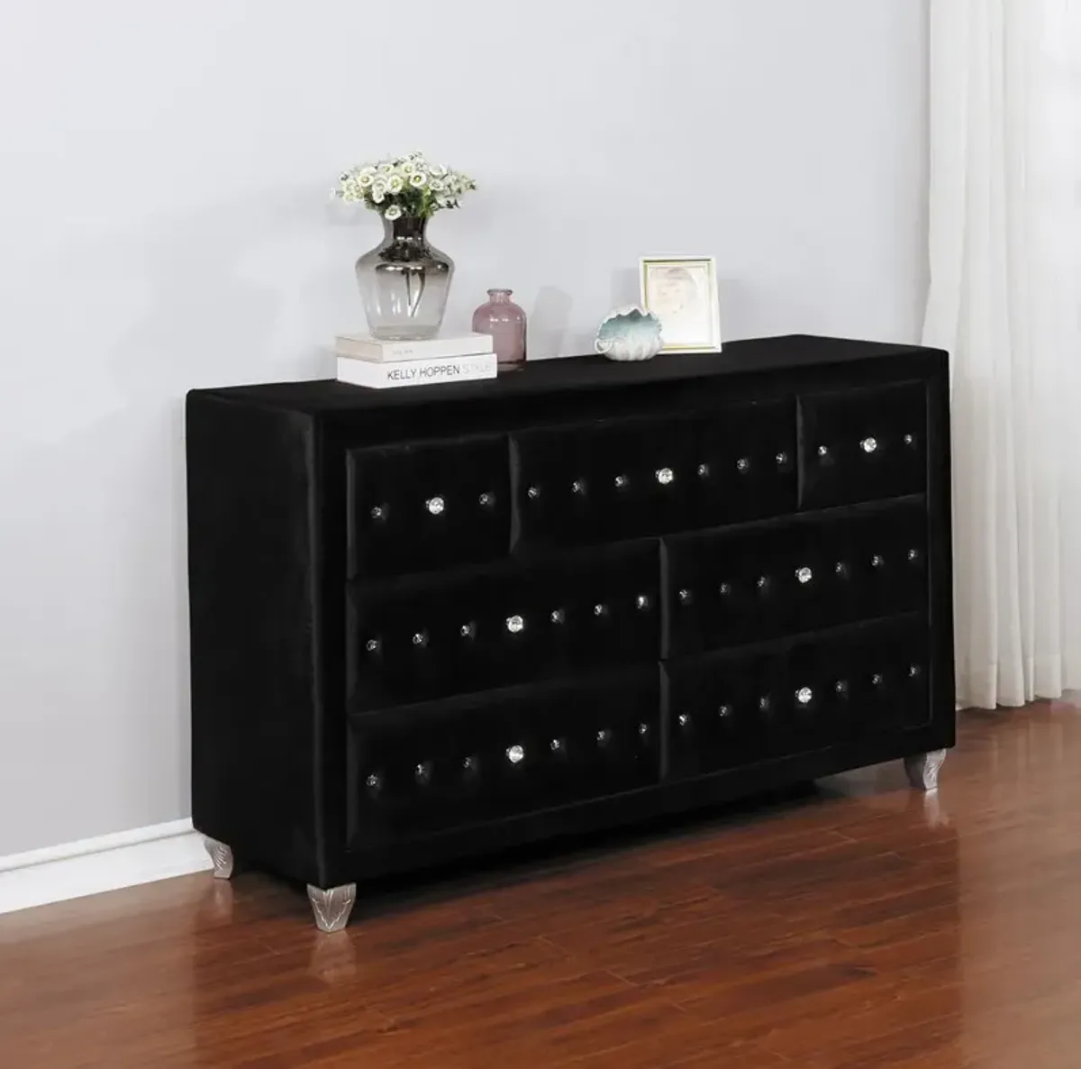 Coaster Deanna 7-Drawer Upholstered Dresser Black