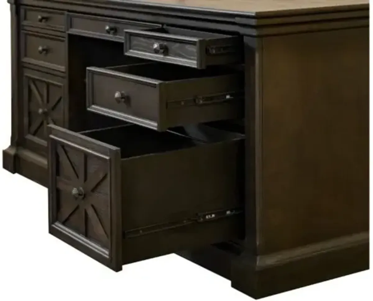 Martin Furniture Kingston Dark Chocolate Rub Through with Criss-Cross Detail Double Pedestal Desk