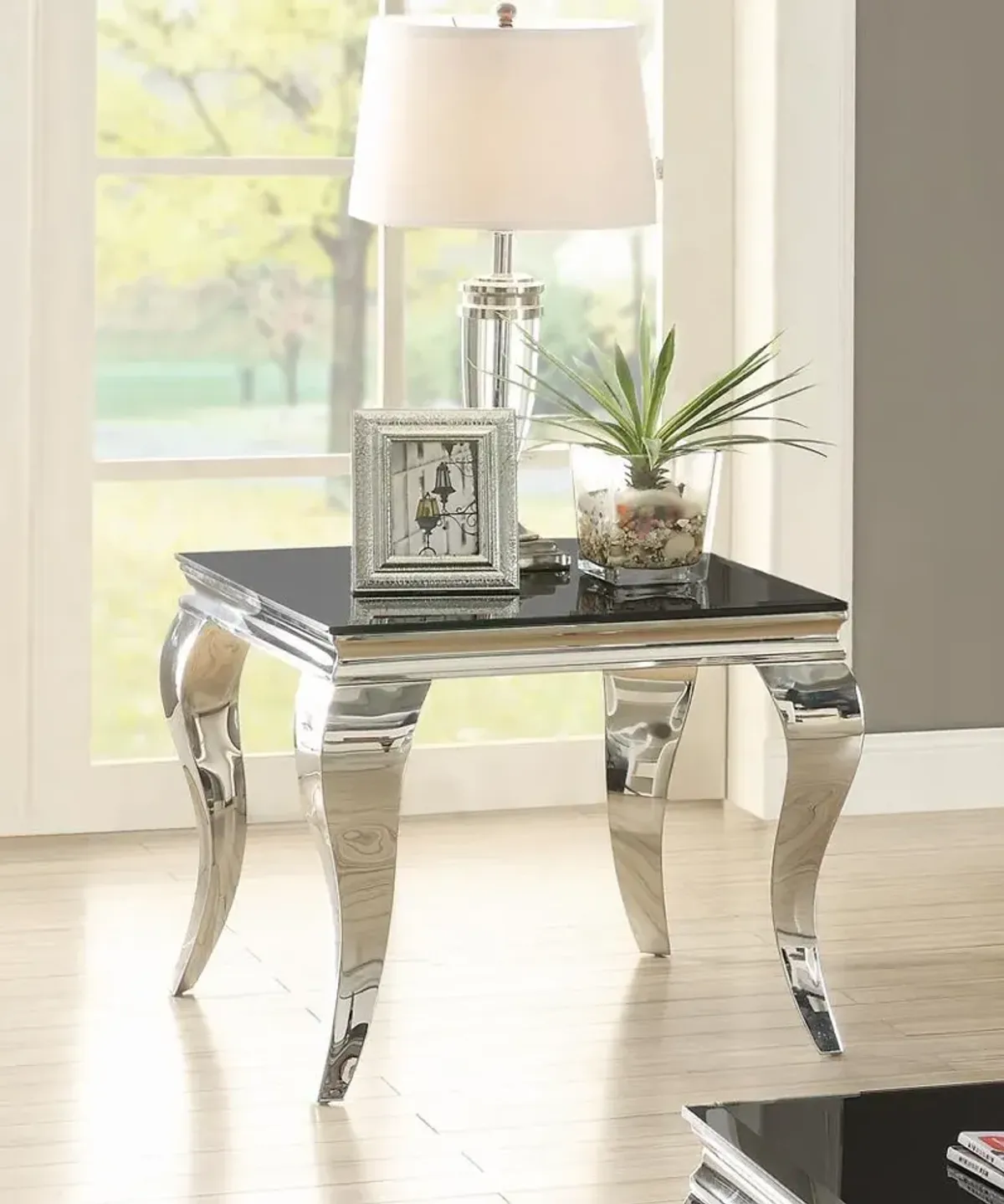 Coaster Carone Square End Table Chrome & Black