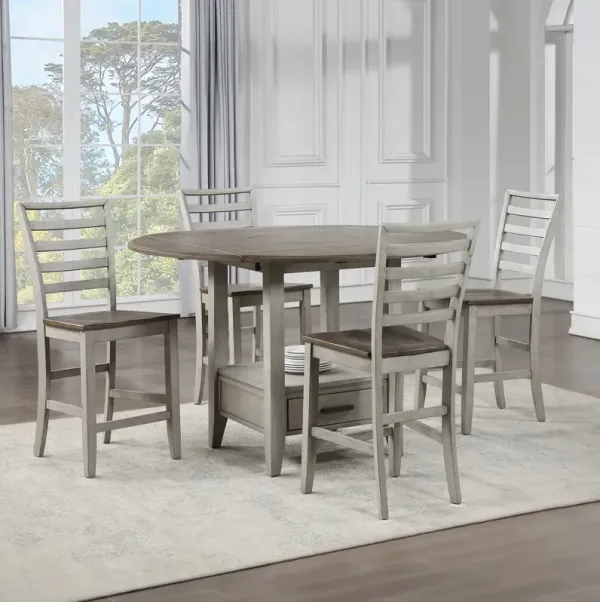 Steve Silver Abacus 5-Piece Drop-Leaf Two-Tone Smoky Alabaster & Putty Finish Counter-Height Table & 4 Chairs Set