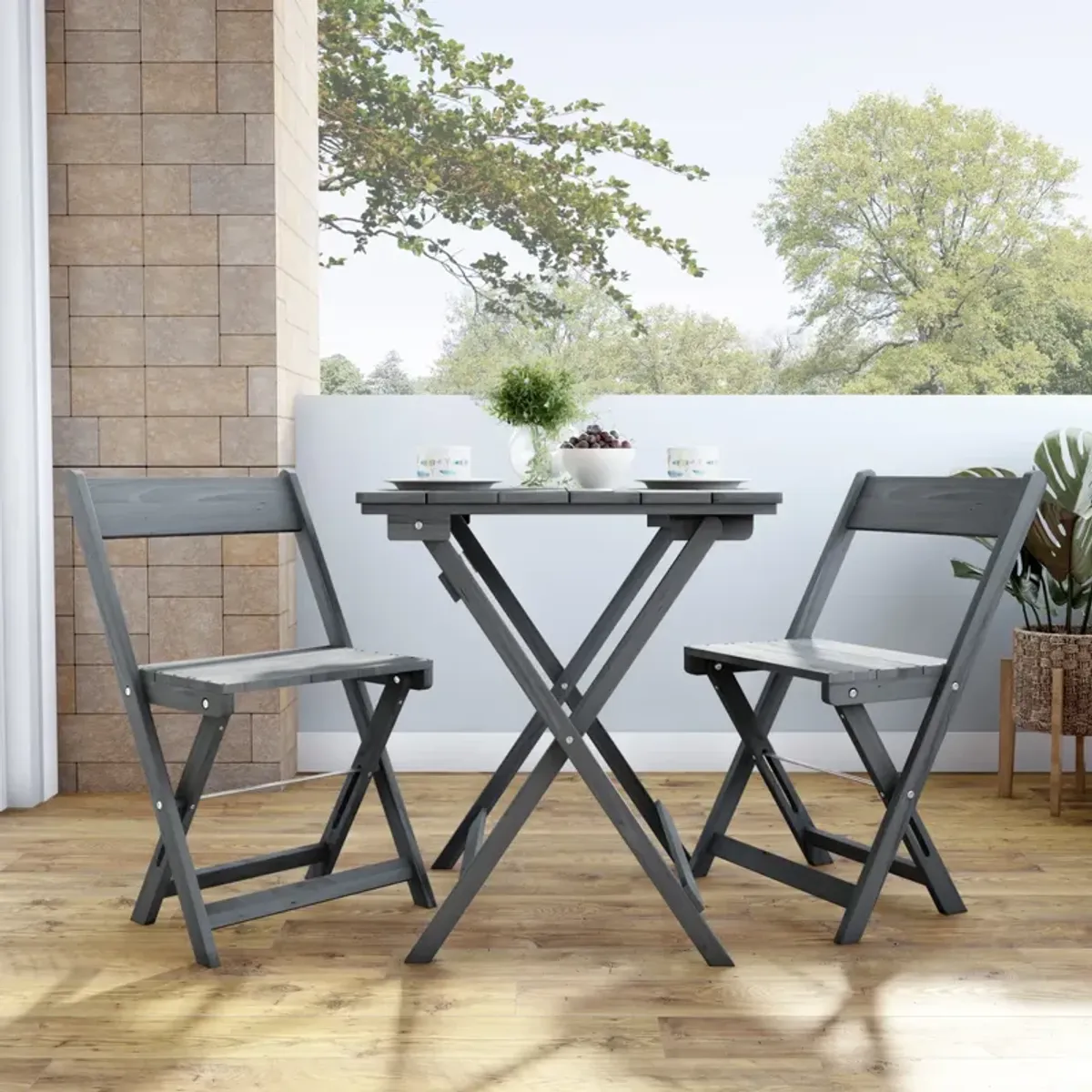 Linon Rockport Gray 3-Piece Square Dining Table Set