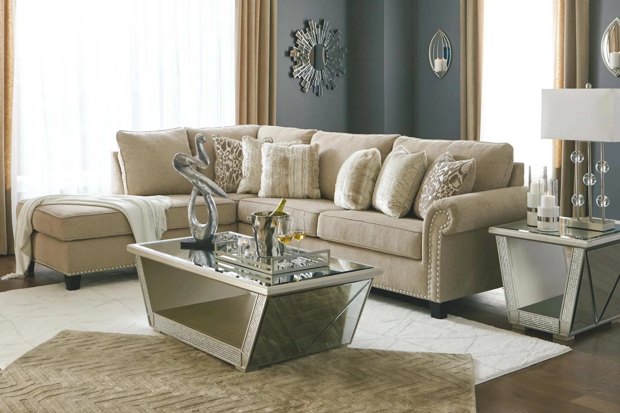 DOVEMONT 2-PIECE SECTIONAL WITH CHAISE PUTTY SIGNATURE DESIGN