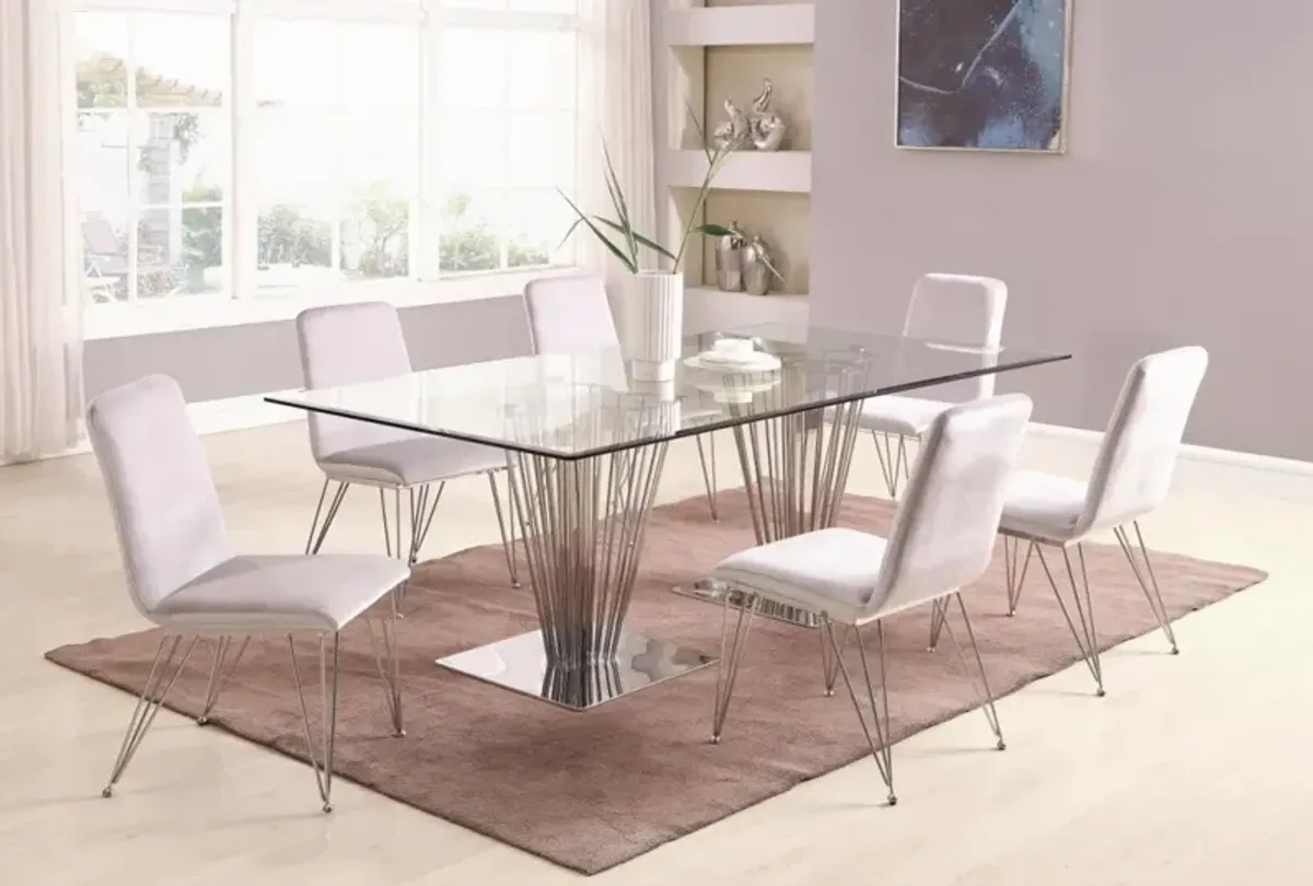 Chintaly Fernanda Contemporary Dining Set with Rectangular Glass Table & 6 Gray Side Chairs