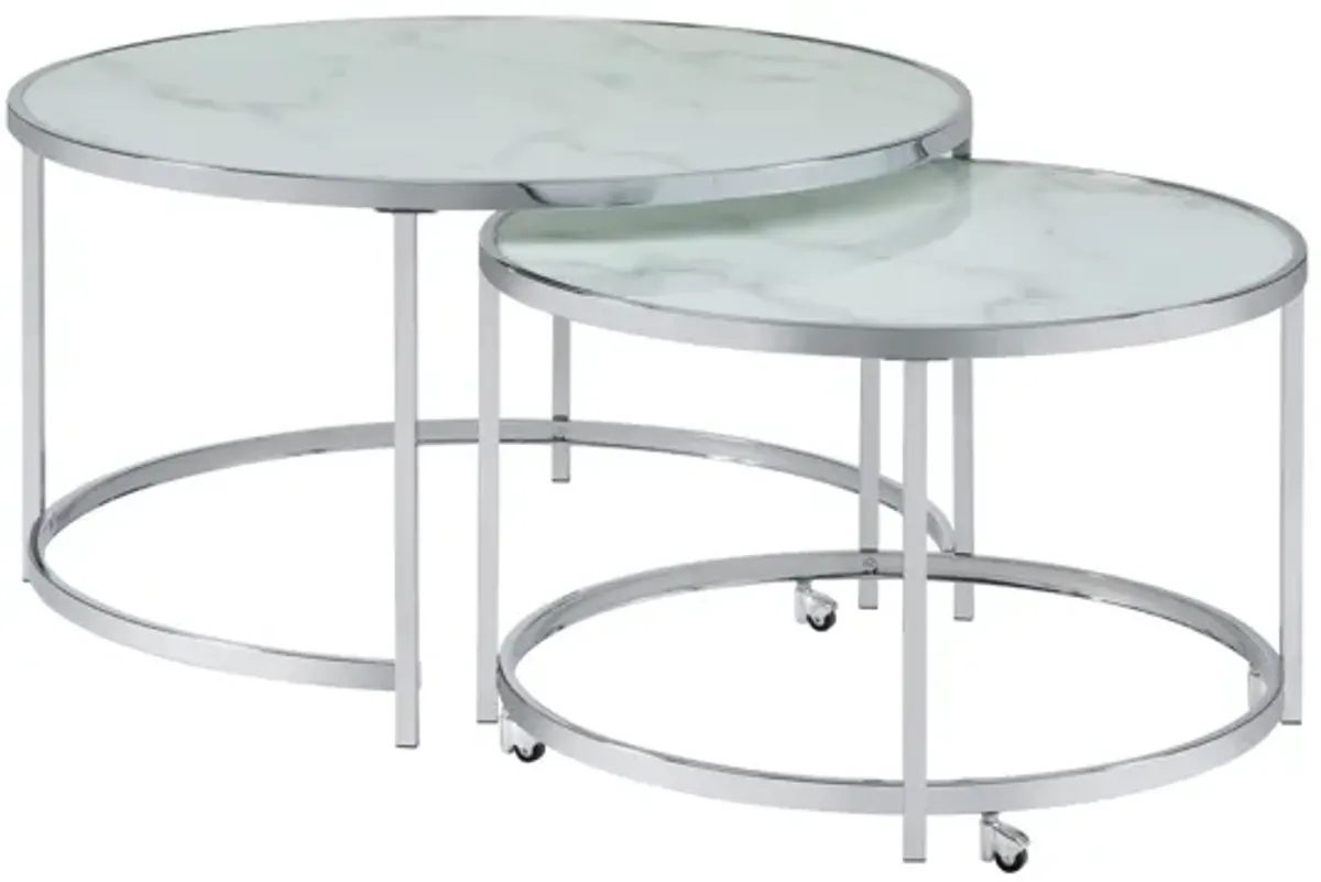 Coaster Lynn 2-Piece Round Glass Top Nesting Coffee Table Chrome