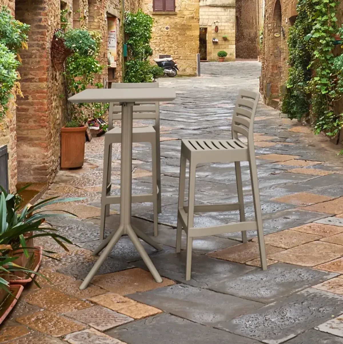 Compamia Sky Ares Square Bar Set with 2 Barstools Taupe