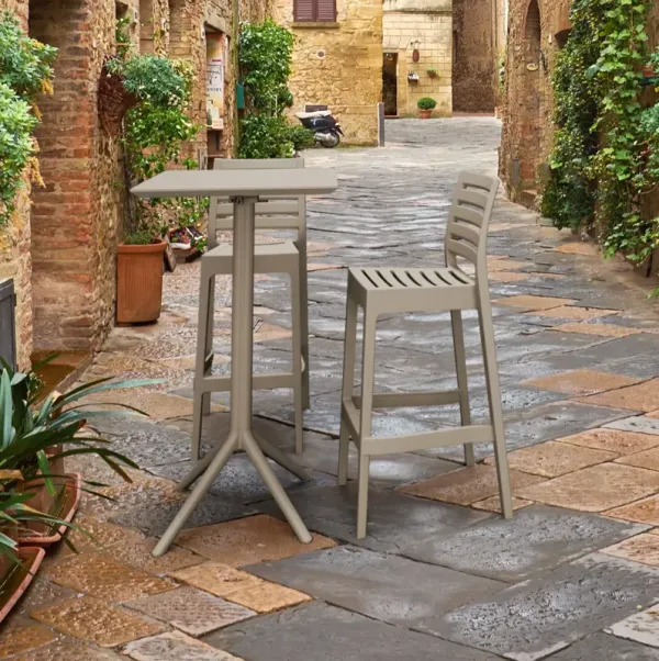 Compamia Sky Ares Square Bar Set with 2 Barstools Taupe