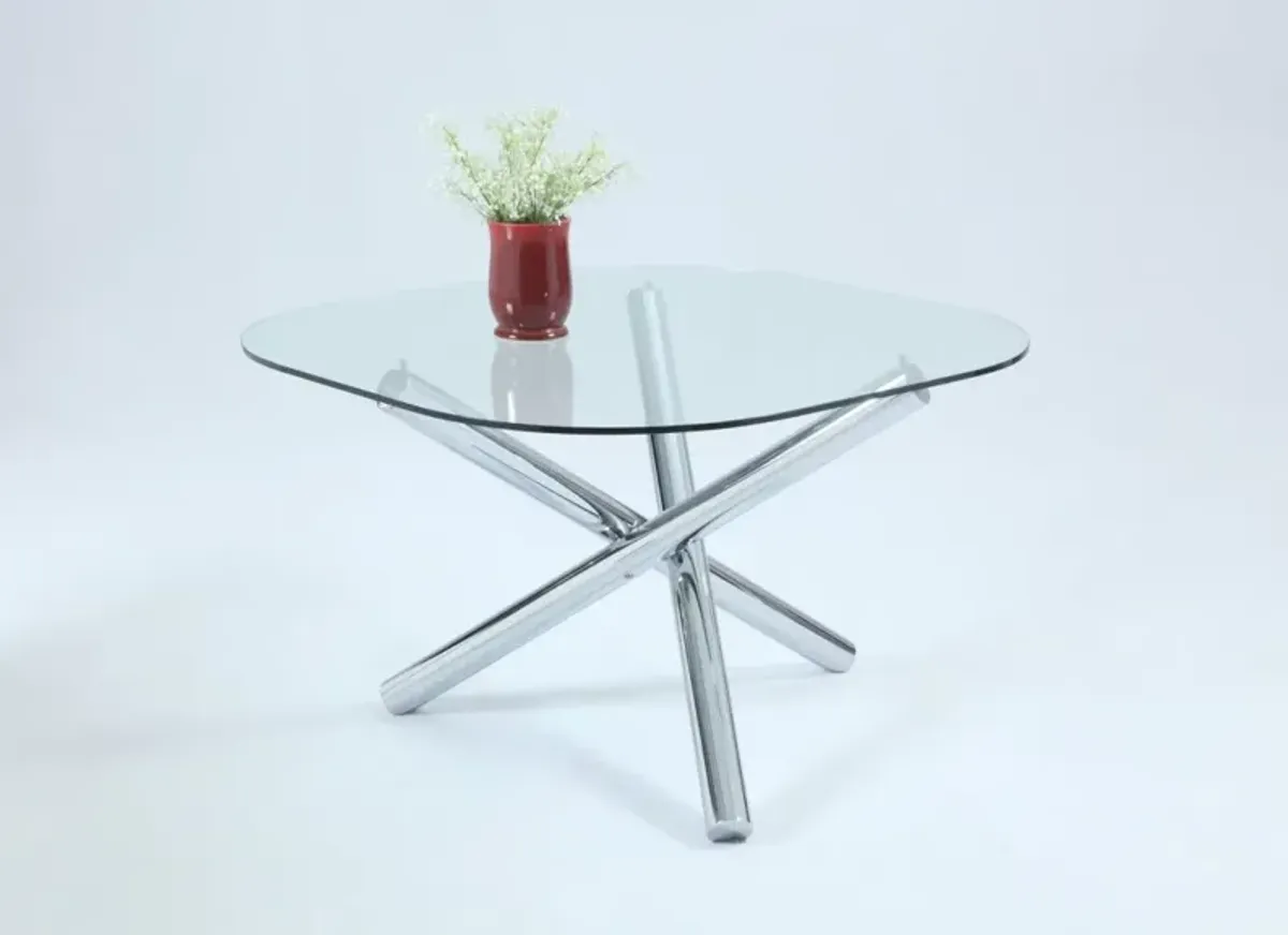 LEATRICE CONTEMPORARY SQUARE ROUND GLASS TOP DINING TABLE