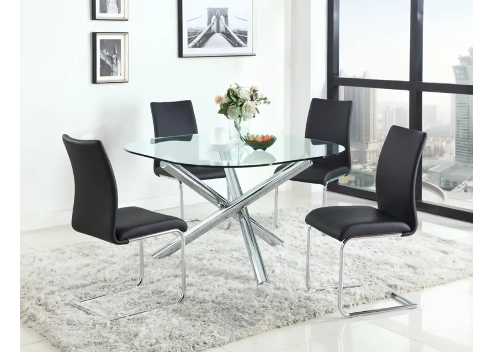 LEATRICE CONTEMPORARY SQUARE ROUND GLASS TOP DINING TABLE