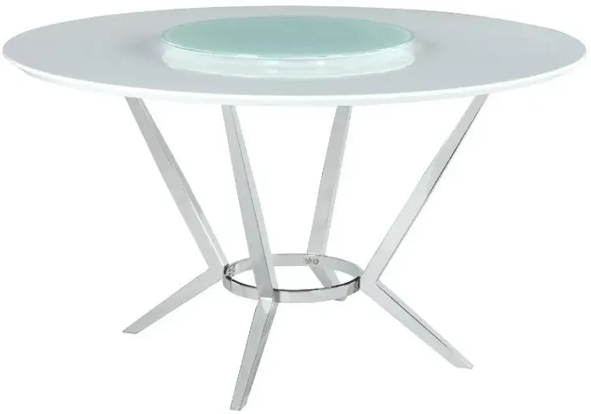 Coaster Abby Round 54 Inch Lazy Susan Dining Table White High Gloss