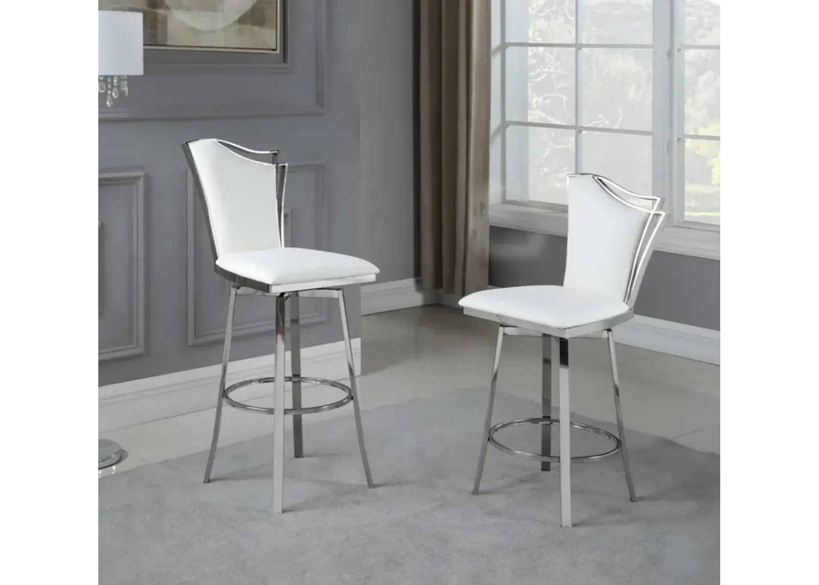 Chintaly Nadia White Contemporary Swivel Bar Stool with Design Back