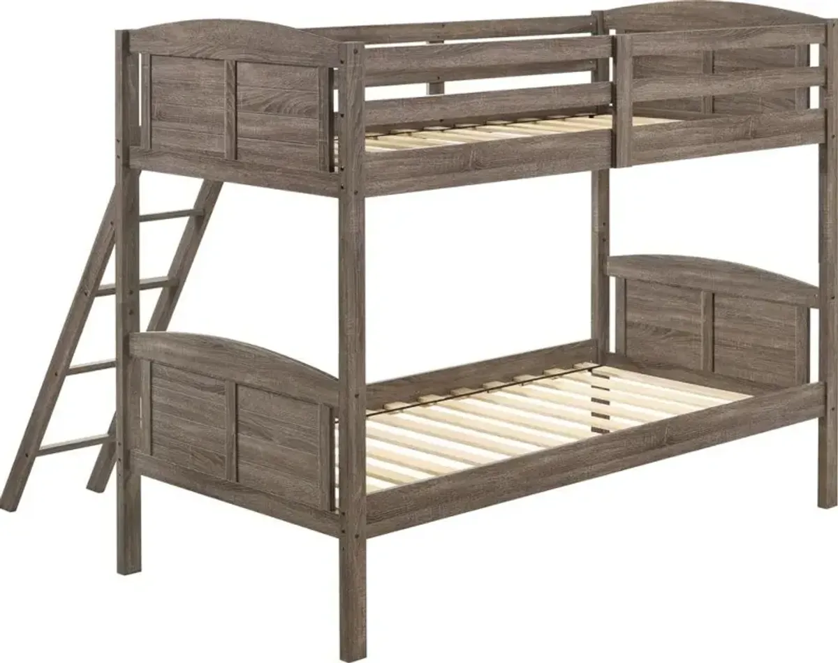 Coaster Flynn Wood Twin Over Twin Bunk Bed Weathered Brown