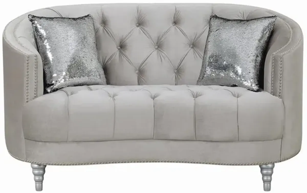 Coaster Avonlea Upholstered Sloped Arm Loveseat Grey Velvet