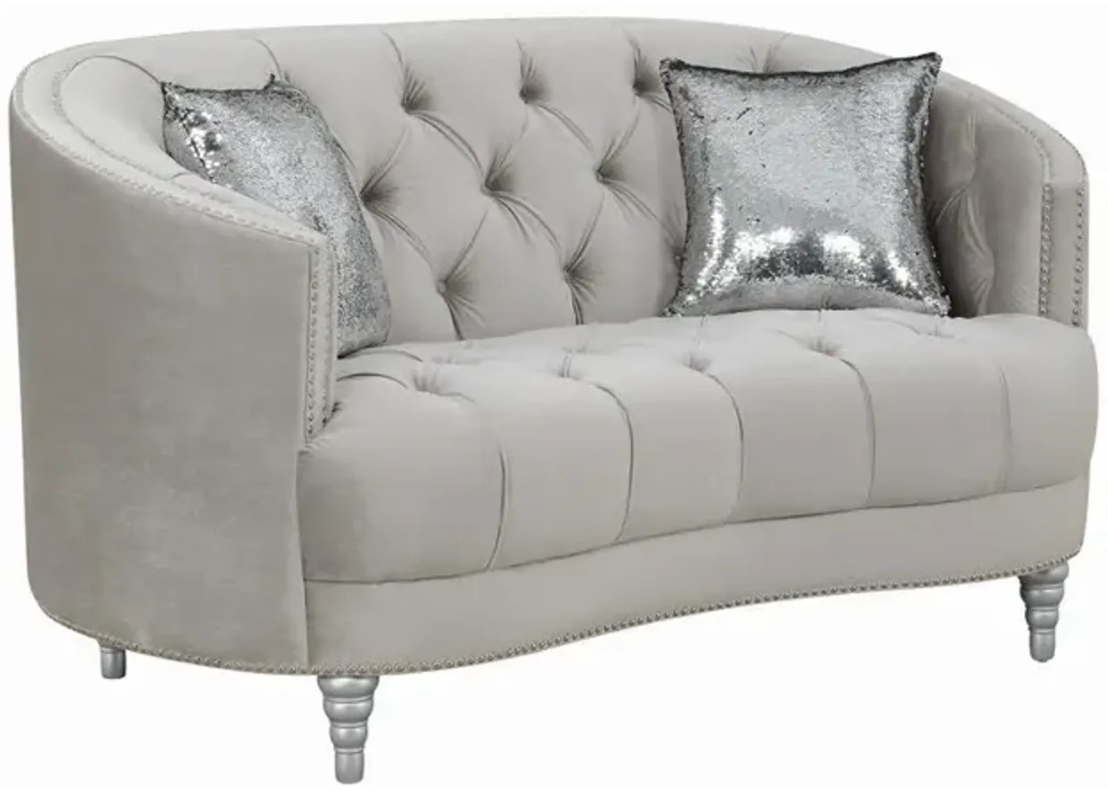 Coaster Avonlea Upholstered Sloped Arm Loveseat Grey Velvet