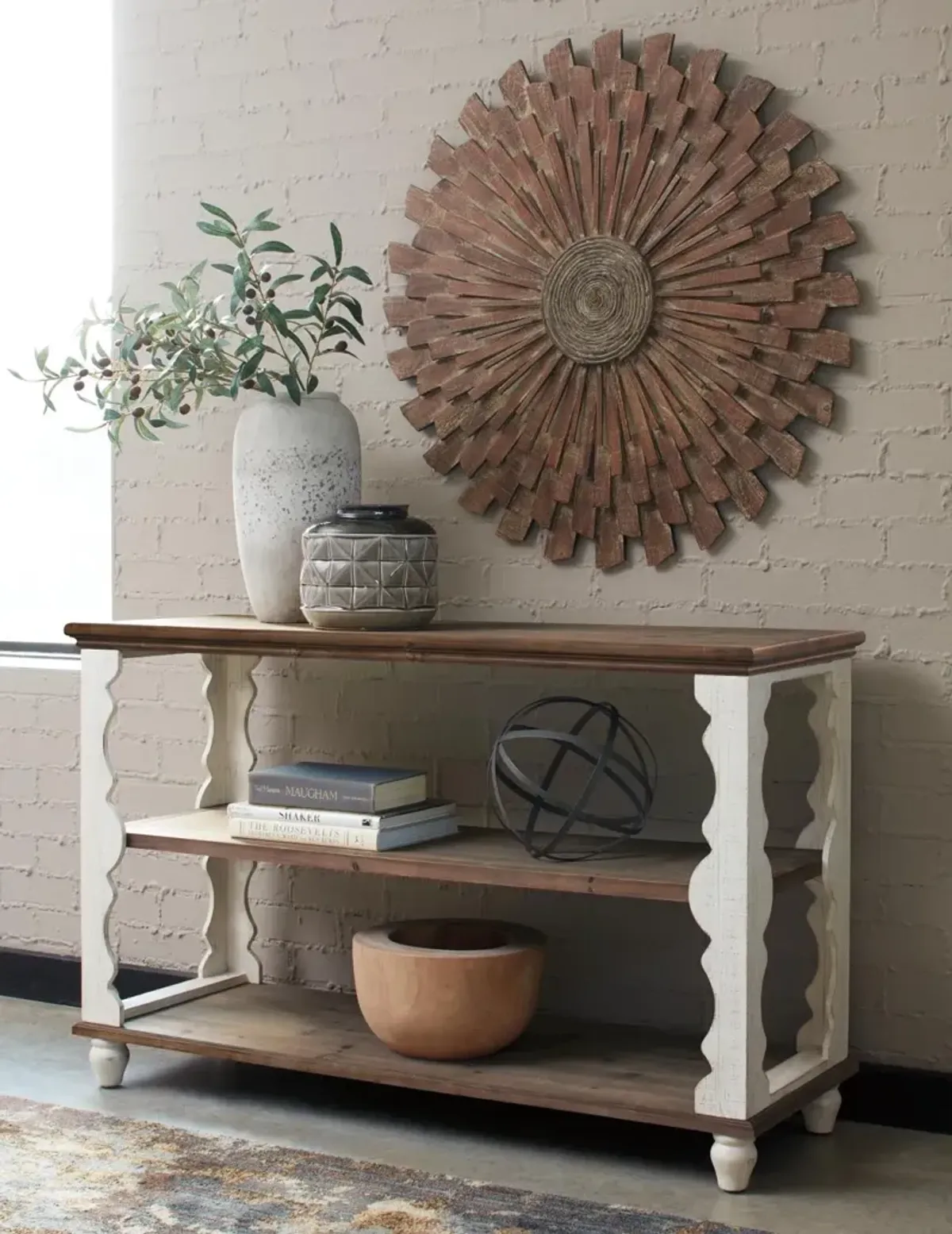 Ashley Alwyndale Antique White/Brown Console Sofa Table