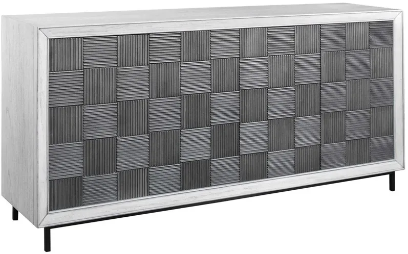 CHECKERBOARD LIGHT GRAY 4-DOOR ACCENT CABINET