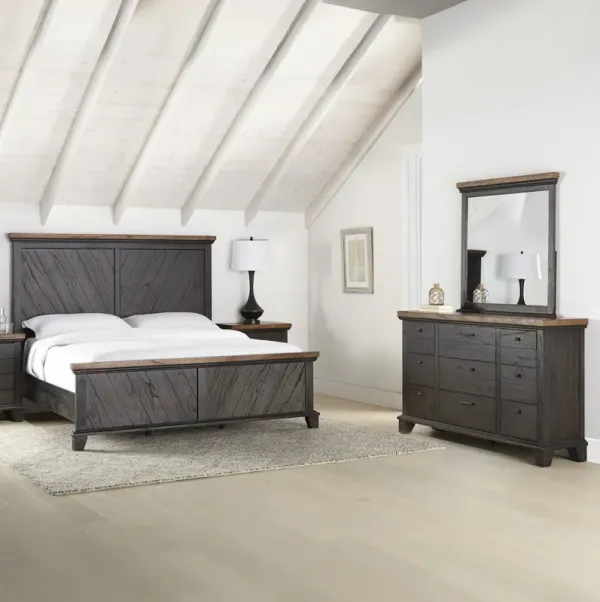Steve Silver Bear Creek King 4-Piece Bed, Dresser, Mirror & Nightstand Set In Caramel & Sable