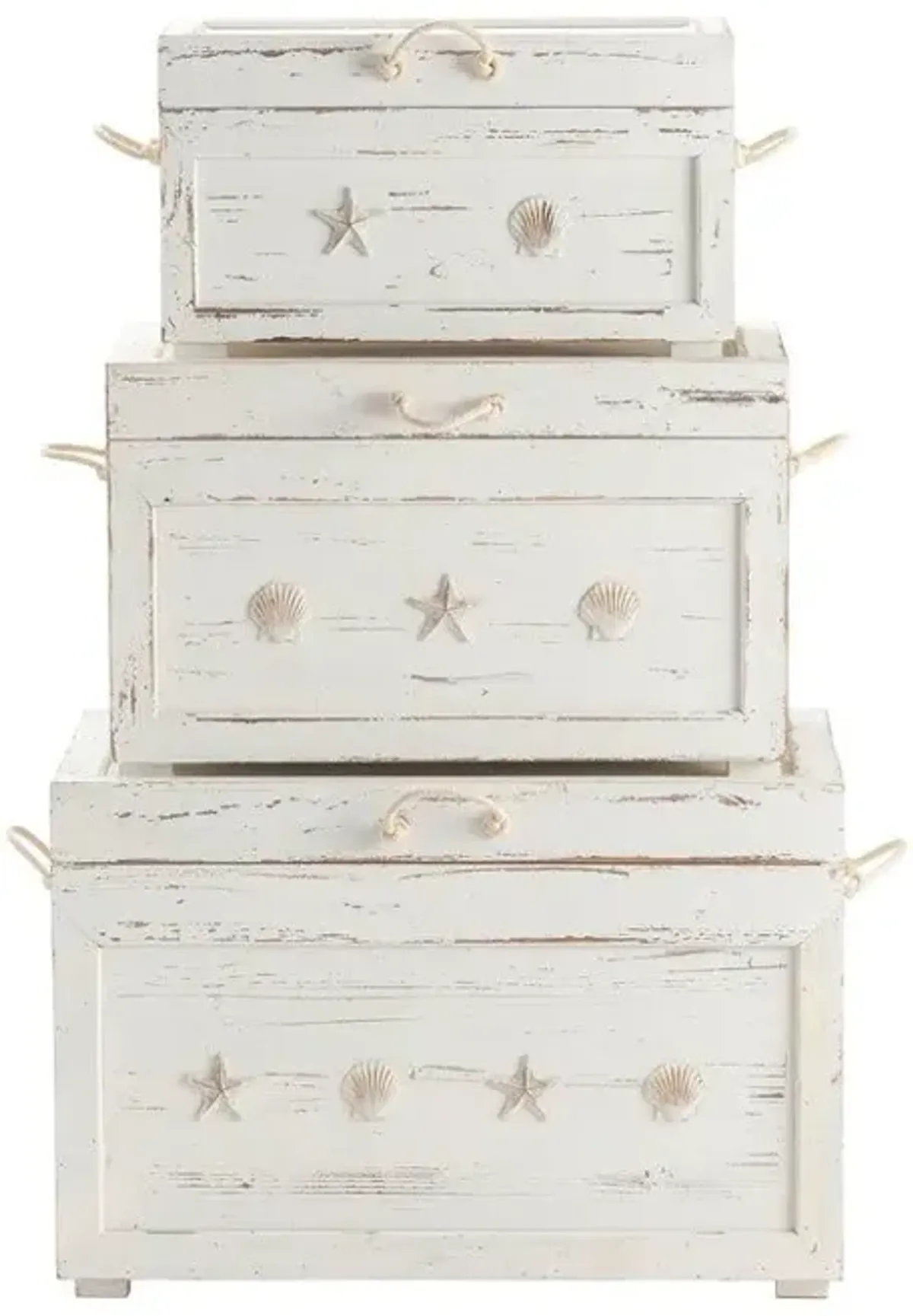 Crestview Seaside White Shell Set of 3 Trunks