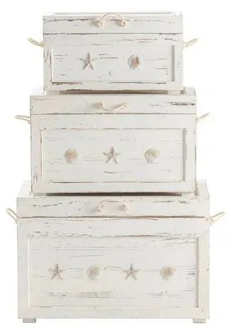 SEASIDE WHITE SHELL SET OF 3 TRUNKS