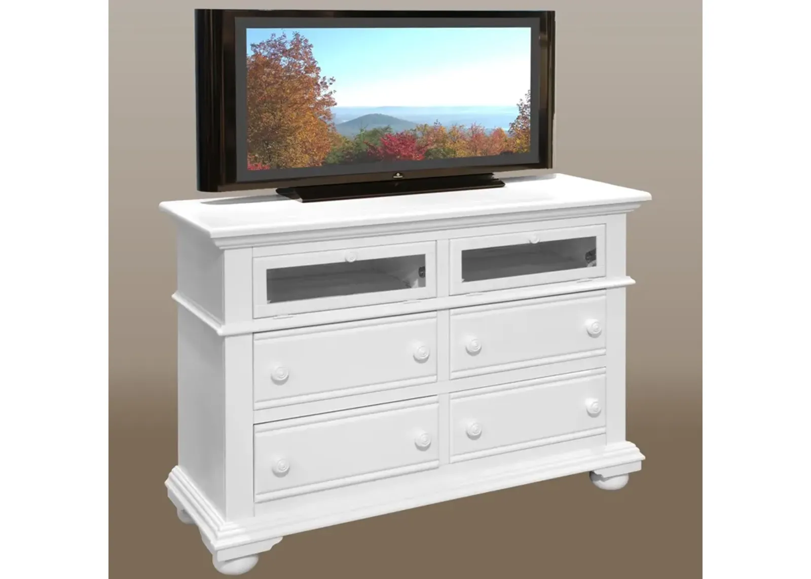 American Woodcrafters Cottage Traditions Clean White Finish White TV Entertainment Stand