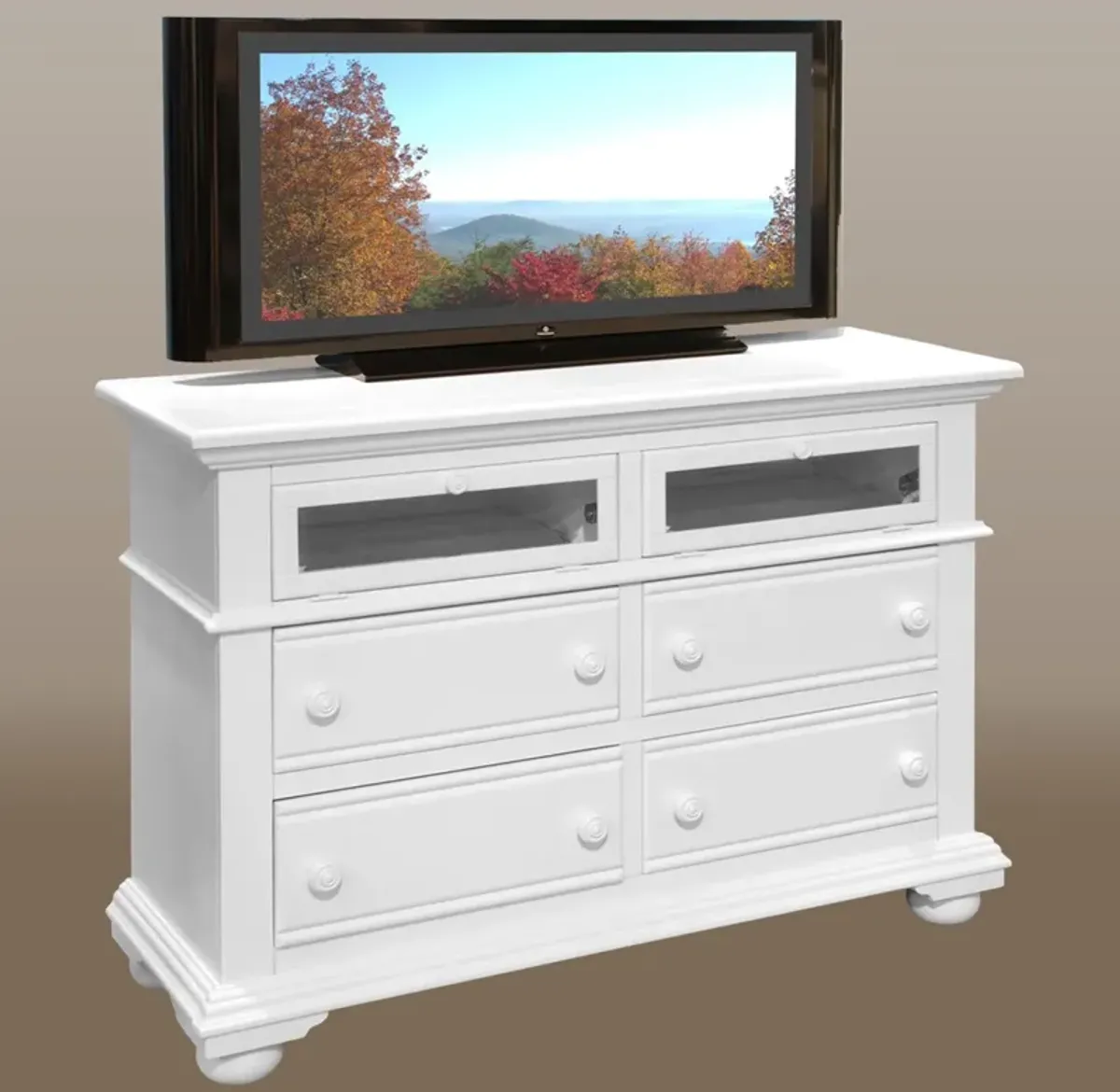 American Woodcrafters Cottage Traditions Clean White Finish White TV Entertainment Stand