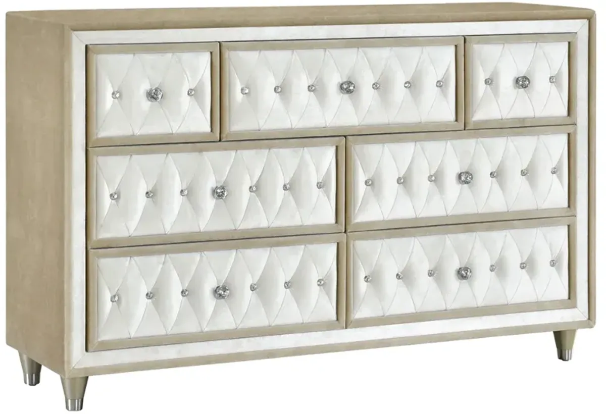 Coaster Antonella 7-Drawer Upholstered Dresser Ivory & Camel