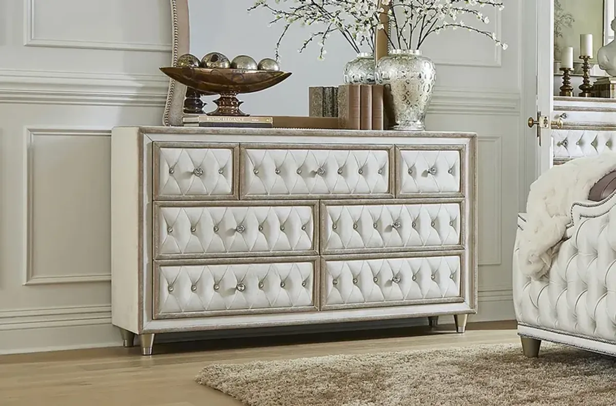 Coaster Antonella 7-Drawer Upholstered Dresser Ivory & Camel