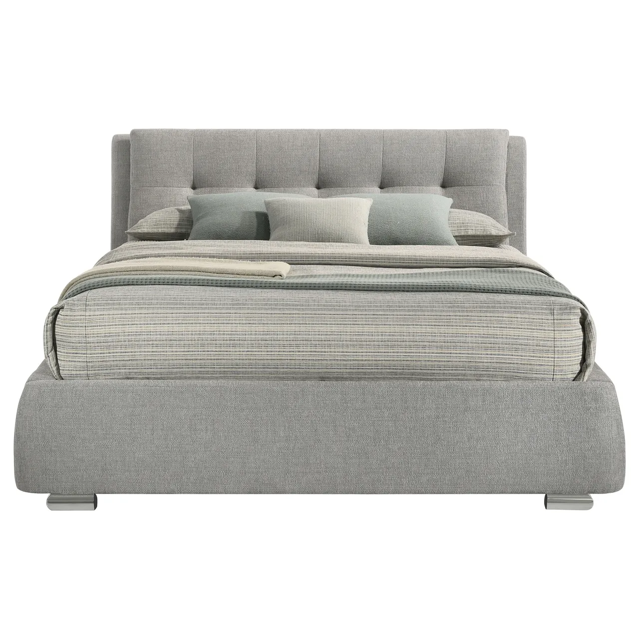 FENBROOK QUEEN UPHOLSTERED STORAGE BED GREY CHROME