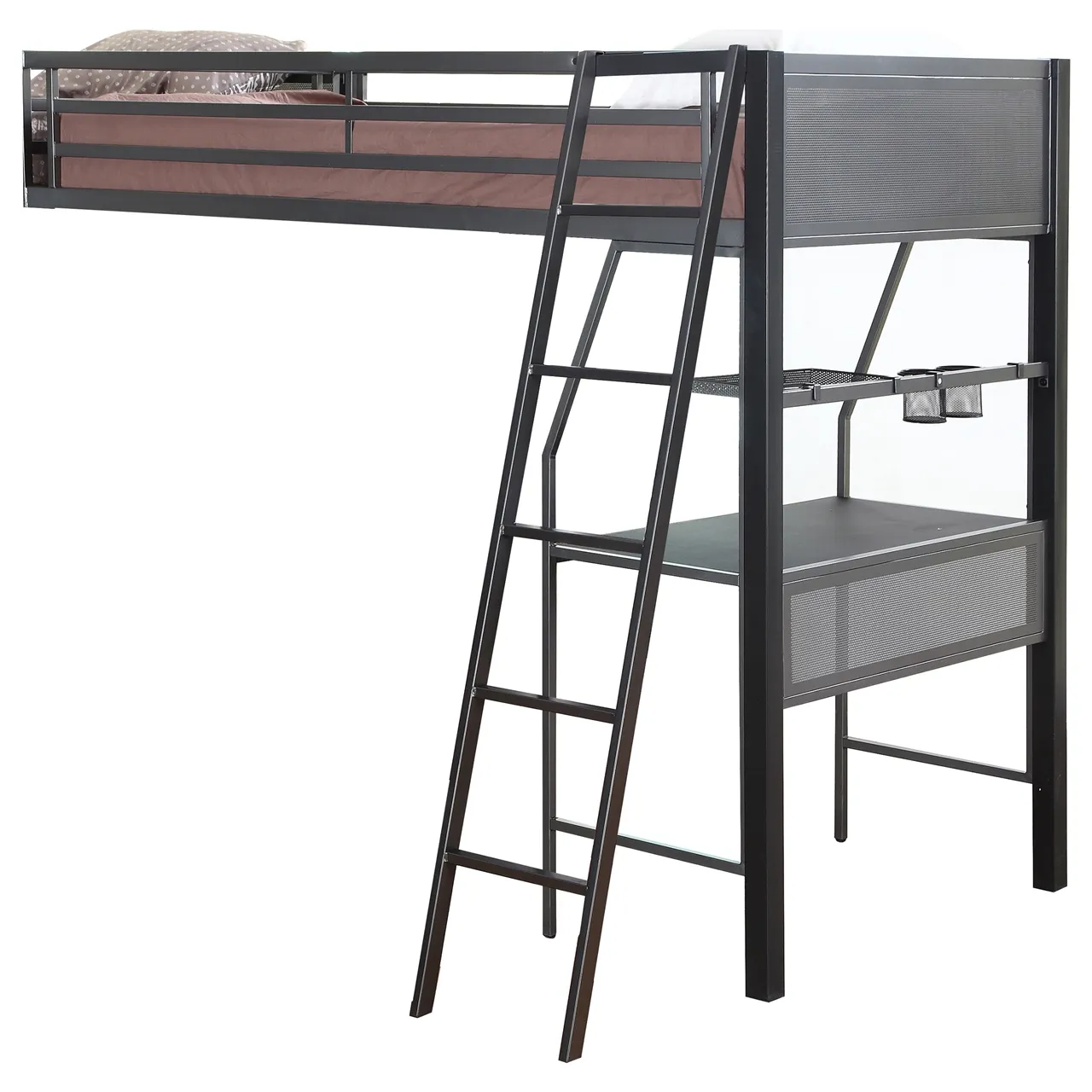 MEYERS TWIN-OVER-TWIN BUNK BED WITH LOFT ADD-ON BLACK/GUNMETAL BLACK