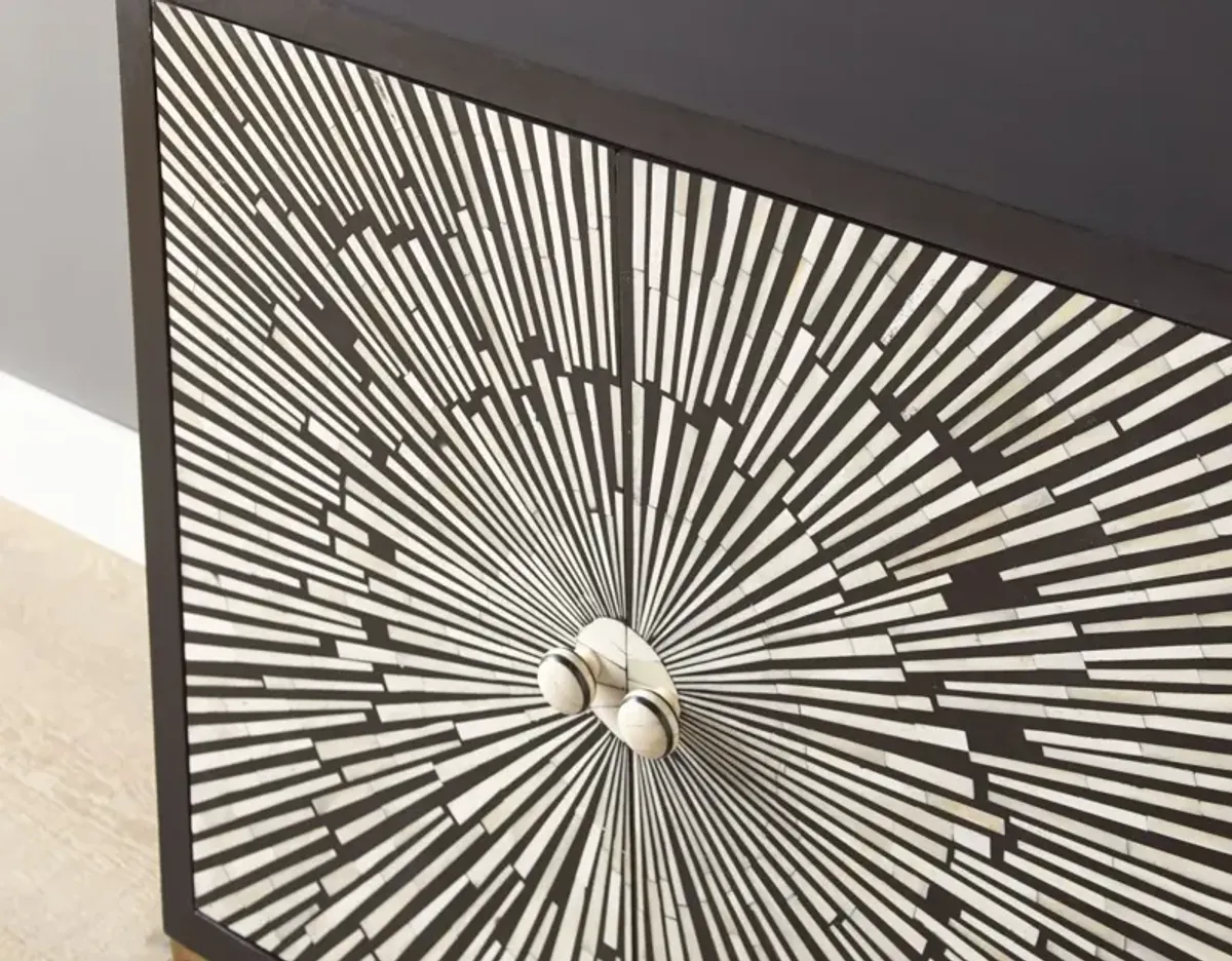 Steve Silver Amika 2-Door Art Deco Sunburst Accent Cabinet In Black And White Bone