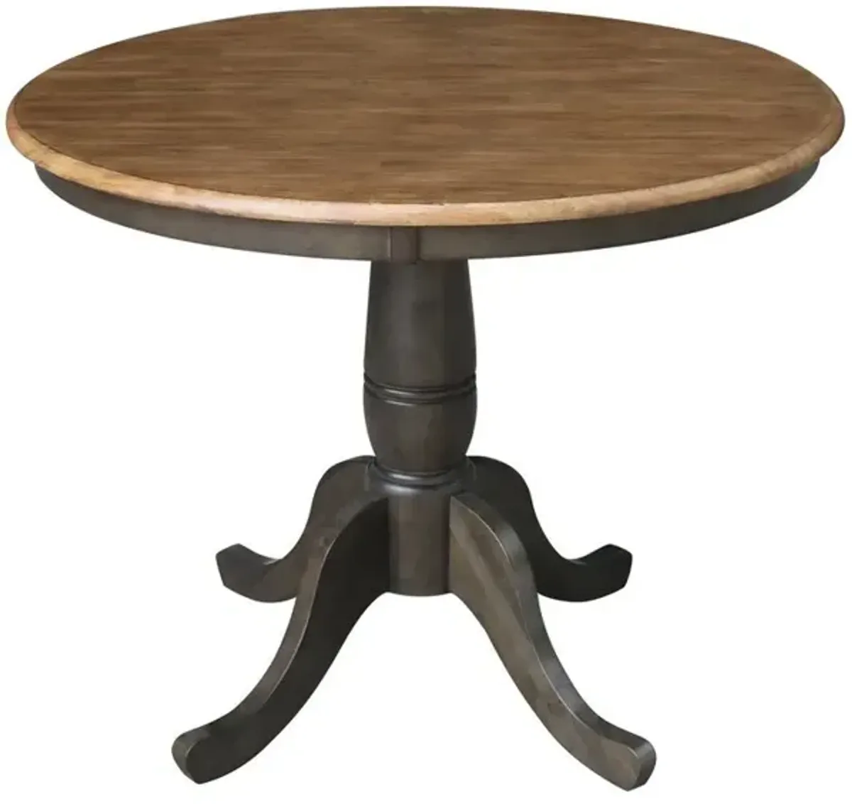 DINING ESSENTIALS 36 INCH ROUND TABLE TOP WITH 30 INCH TRADITIONAL PEDESTAL BASE IN HICKORY/COAL