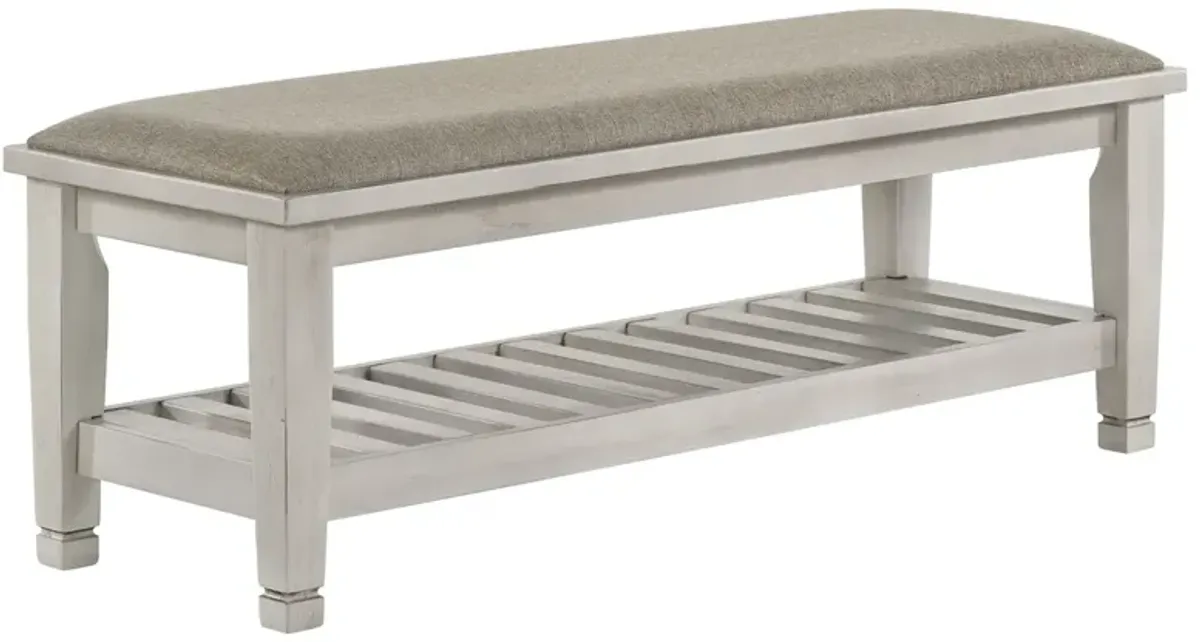 Coaster Franco Fabric Upholstered Bench with Shelf Distressed White