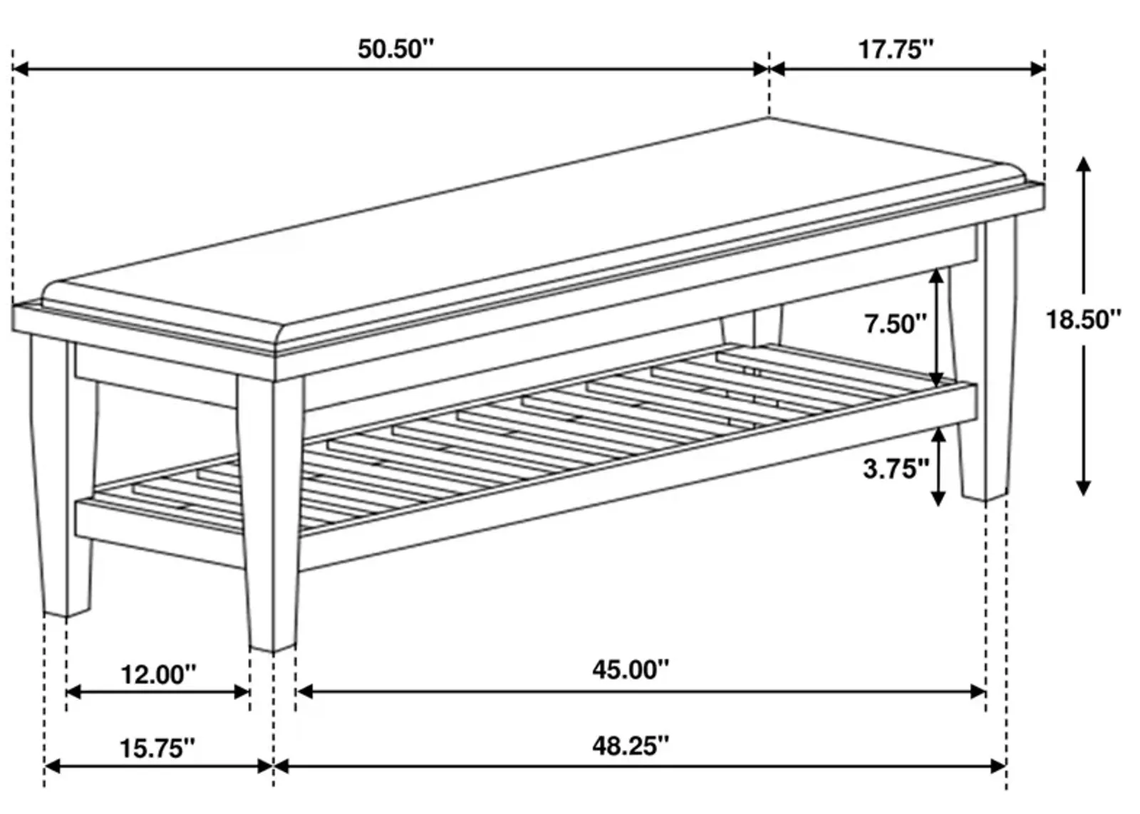 Coaster Franco Fabric Upholstered Bench with Shelf Distressed White