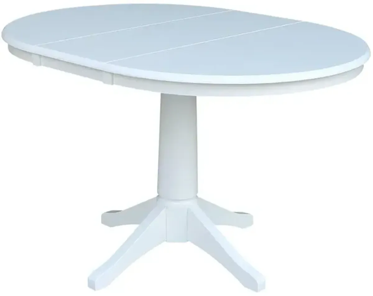 John Thomas Dining Essentials 36 Inch Extension Table with 30 Inch Transitional Pedestal Base in Pure White