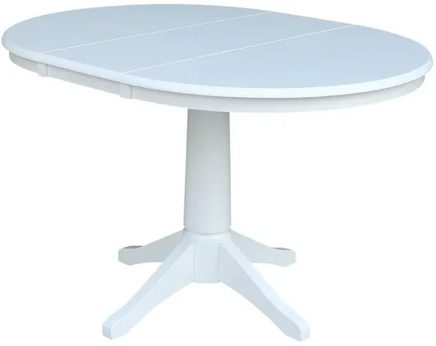 DINING ESSENTIALS 36 INCH EXTENSION TABLE WITH 30 INCH TRANSITIONAL PEDESTAL BASE IN PURE WHITE