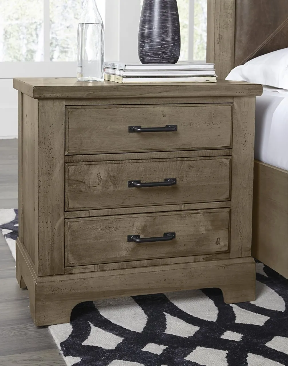 COOL RUSTIC 3 DRAWER NIGHTSTAND - STONE GREY