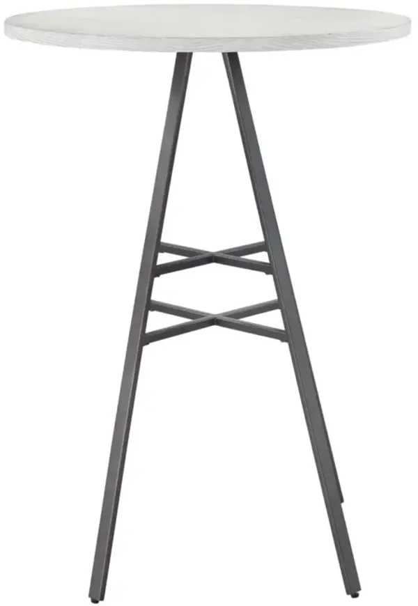 American Woodcrafters Filmore Round Wood Top with Metal Base Pub Tables in Slate Grey with White Oak Top