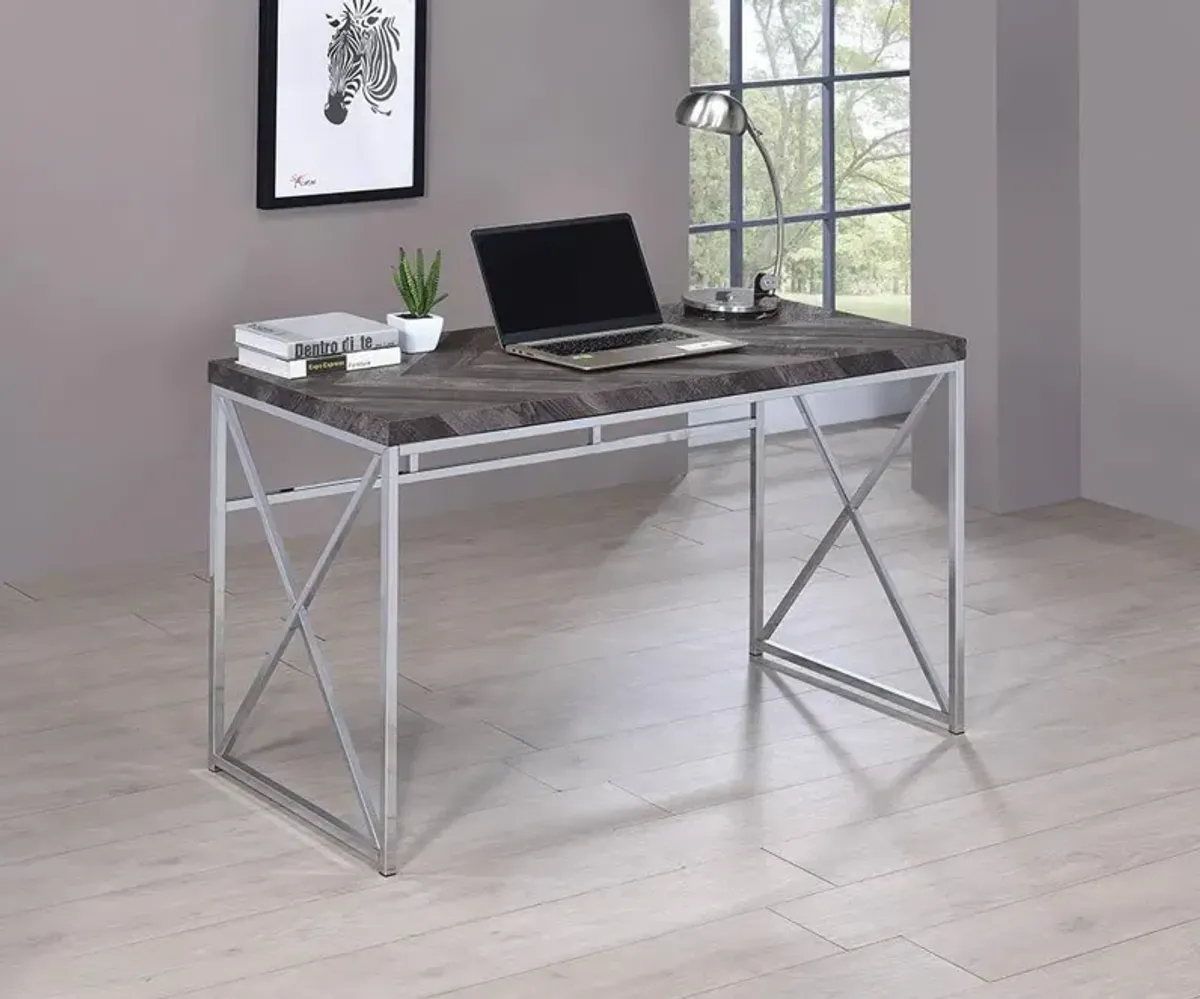 Coaster Grimma 47 Inch Writing Office Desk Rustic Grey & Chrome