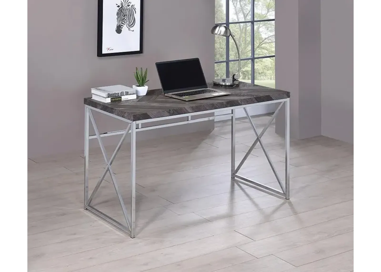 Coaster Grimma 47 Inch Writing Office Desk Rustic Grey & Chrome